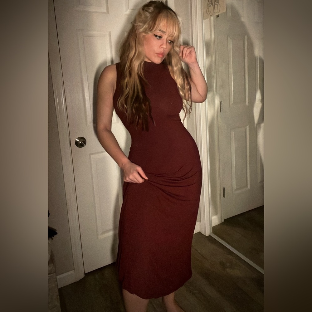 Long maroon Calvin Klein dress
